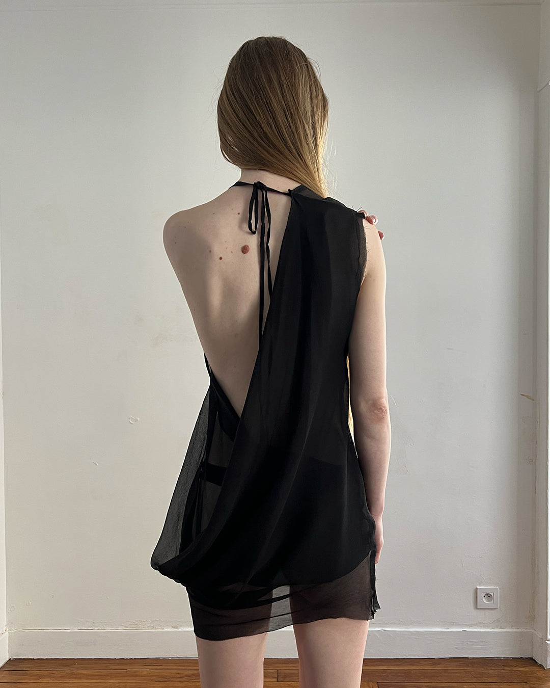 RAAGGGEEEE Asym Drape Silk Dress
