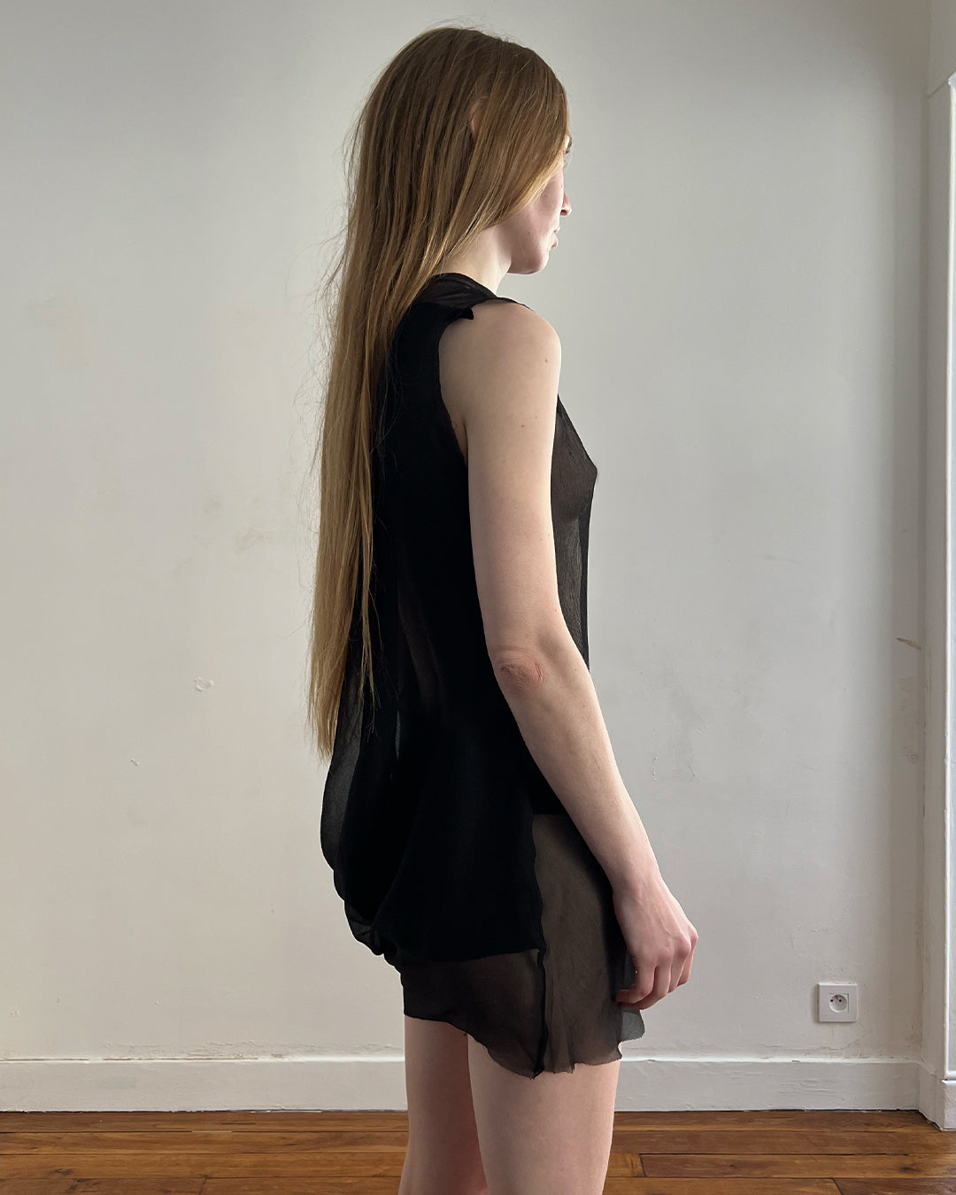 RAAGGGEEEE Asym Drape Silk Dress