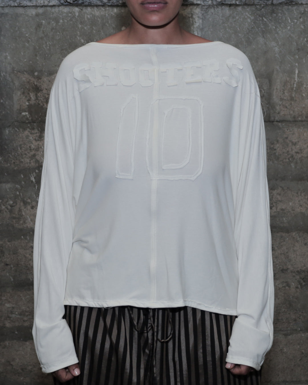 'SHOOTERS' 002 DRAPED TOP_WHITE