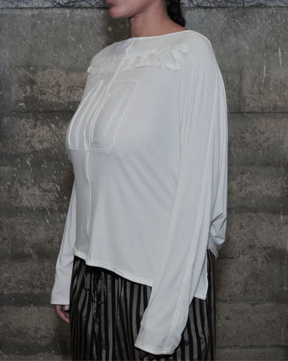 'SHOOTERS' 002 DRAPED TOP_WHITE